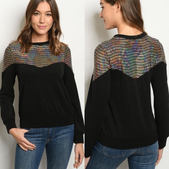 Sweaters - 🆕Black with sequin sweater, made in USA